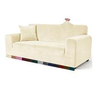 Yeahmart Thick Velvet Sofa Covers 3 Seater - Premium Stretch Couch Slipcover - Soft Furniture Protector for Pets - Includes Foam Rods for Non-Slip Fit - Machine Washable, Beige