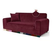 Yeahmart Thick Velvet Sofa Covers 4 Seater - Premium Stretch XL Couch Slipcover - Soft Furniture Protector for Pets - Includes Foam Rods for Non-Slip Fit - Machine Washable, Red