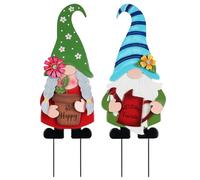 YEAHOME Metal Garden Gnomes, Set of 2 Decorative Stakes with Flowers, Multicolor, 27.6 Inches, Spring Farmhouse Style, Outdoor Lawn Backyard Porch Garden Decorations