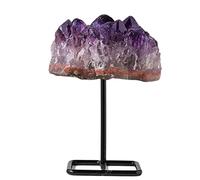 YEAHSO Natural Amethyst Crystal Cluster on Metal Stand Purple Amethyst Geode Specimen Crafts Decoration Ornament Stone for Mediation and Reiki Home Office Feng Shui Decor,A Gift (Color : Gris)