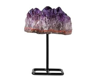 YEAHSO Natural Amethyst Crystal Cluster on Metal Stand Purple Amethyst Geode Specimen Crafts Decoration Ornament Stone for Mediation and Reiki Home Office Feng Shui Decor,A Gift (Color : Gris)