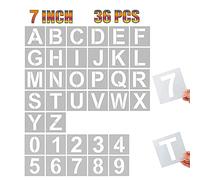 YEAJON 36 Pcs Letter Stencils and Numbers, Alphabet Craft Stencils, Reusable Plastic Stencils for Painting on Wood, Wall, Fabric, Rock, Chalkboard, Signage, DIY School Art Projects (7 Inch)