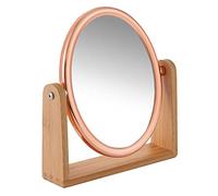 YEAKE Double Sided 10X Magnifying Makeup Mirror with Bamboo Stand,Small Desk Table Mirror with 360° Rotation,Standing Portable Cosmetic Mirror,Good for Tabletop,Traveling(Rose Gold,Oval)