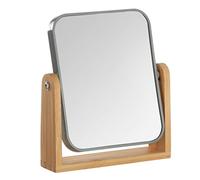 YEAKE Double Sided 3X Magnifying Makeup Mirror with Bamboo Stand, 21L x 18W cm, Tabletop Mount, Rectangular, Dark Grey
