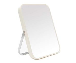 YEAKE Table Desk Vanity Makeup Mirror,8-Inch Portable Folding Mirror with Metal Stand 90°Adjustable Rotation Tavel Make Up Mirror Hanging Bathroom for Shower Shaving(White)