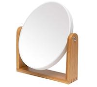 YEAKE Vanity Makeup Mirror with Natural Bamboo Stand, 8 Inch Double Sided 3X Magnification Swivel Mirror for Bathroom & Desk