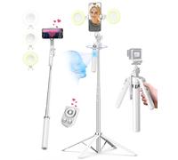 Yeaki 71” Auto Face Tracking Tripod for iPhone with Light,360° Rotating Phone Stand with Rechargeable Remote Control for TikTok Vlog, Phone Tripod for Android Camera/GoPro/Ring Light (White)