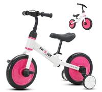 YEALEO Fit 'n Joy Kids' Bikes, 4 in 1 Toddler Balance Bike with Auxiliary Wheels and Detachable Pedals, Easy Assembly Kids Trike for 2-5 Years Boys Girls, Pink
