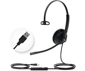 Yealink UH34 Lite USB Headset with Microphone Mono Phone Headsets USB-A | Wired Headphones with Mic for PC Computer Laptop Single Ear Headphone for Call Centre Work Teams Certified In-line Control