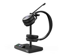 Yealink WH62 Entry Level, Plug & Play Binaural DECT Wireless Headset with Yealink Acoustic Shield Technology & 2 x Micro USB 2.0 Ports (Optimised for Microsoft Teams) - Black/Silver