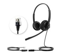 Yealink YHS34 Headset for Desk Phone,QD to RJ9 Office Headphone with Mic | Compatible with Poly/Snom/Grandstream,Telephone Headset for Office Worker,Leather Ear Cushions, Dual/129g /2.1m (7ft) Cable