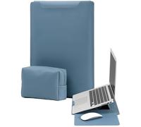 YealRed 13.3-14 Inch Laptop Sleeve for MacBook/iPad/Surface/Lenovo/HP and Other Laptops, PU Leather, with Stand + Mouse Pad, Scratch-Resistant, Waterproof, with Charger Pocket (Gray blue)