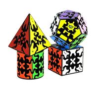 Yealvin Gear Cube Set, Gear Speed Cube Set of 3x3 Gear Cube Cylindrical Gear Cube Megaminx Gear Cube and Pyraminx Gear Cube Brain Teasers Puzzle Toys 4 Pack