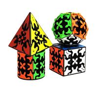 Yealvin Gear Cube Set, Magic Cube Bundle of Gear Pyraminx Cube 3x3 Gear Cube Gear Cylindrical and Ball Cube Speed Cube Puzzle Cubes 4Pcs