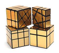 Yealvin Mirror Cube Set, Mirror Cube Bundle of 1×3×3 Floppy Cube 2×2 Speed Cube 3×3 Windmill Magic Cube and 3×3 Mirror Cube Smooth Brain Teasers Puzzles Collection 4 Pack Gold