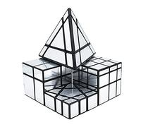 Yealvin Mirror Cube Set, Speed Cube Set of 1x3x3 Ghost Mirror Cube 2x2 3x3 Mirror Cube and Pyramid Mirror Cube Magic Cube Bundle for Kids Silver Sticker 4Pcs