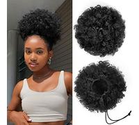 Yeame Afro Hair Scrunchies with Cord for Black Women Afro Scrunchies Short Curly Synthetic Hair Afro Scrunchies High Quality Afro Scrunchies with Drawstring for Women and Girls (1B Natural Black)