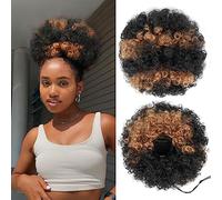 YEAME Afro Puff Drawstring Ponytail for Black Women, Short Kinky Curly Afro Ponytail Synthetic Hair Puffs, Premium Ombre Brown Afro Bun Drawstring Ponytail for Women Girls (1BH630 Ombre Brown)