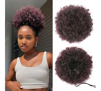 YEAME Afro Puff Drawstring Ponytail for Black Women, Short Kinky Curly Afro Ponytail Synthetic Hair Puffs, Premium Ombre Burgundy Afro Bun Drawstring Ponytail for Women Girls (1T99J Ombre Burgundy)