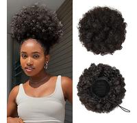 YEAME Afro Puff Drawstring Ponytail for Black Women, Short Kinky Curly Afro Ponytail Synthetic Hair Puffs, Premium Brown Afro Bun Drawstring Ponytail for Women Girls (2 Black Brown)