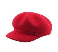 YEAMKE Pure Wool Beret Autumn and Winter Octagonal hat Naked, Bright red, 57cm