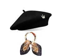 YEAMLTE Women's Winter Knitted Beret Cap, Classic French Artist's Hat, Vintage Elegant Basque for Painter and French Style, Suitable for Women (Black)