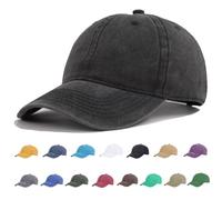 EEYON Vintage Washed Cotton Plain Baseball Caps Adjustable Unstructured Soft Blank Casual Dad Ball Hats for Men Women, Black, M/L