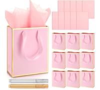 Yeaqee 10 Pack Metallic Paper Gift Bags with Handles Tissue Paper Pink Gold Thank You 5 Senses Gift Bags for Him Her Birthday Wedding Baby Shower Bridal Shower Groomsmen Favor 9 x 7 x 3.15''