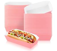 Yeaqee 100 Pcs 7" Paper Hot Dog Trays Halloween Disposable Paper Food Nacho Boats Hot Dog Holders Food Plates Disposable Serving Trays for Carnivals, Parties, Dinner, Cookouts(Pink)