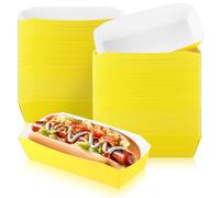Yeaqee 100 Pcs 7'' Vibrant Yellow Boat Style Hot Dog Trays Disposable Paper Food Nacho Boats Hot Dog Holders Serving Trays for Carnivals, Parties, Dinner, Cookouts