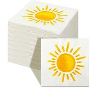 Yeaqee 100 Pcs First Trip Around The Sun Napkins for 1st Birthday | Boho Yellow Paper Tableware Sized 13 x 13 Inches; Disposable Cocktail or Luncheon Supplies for Baby Showers and Decor