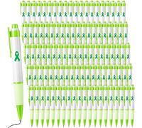 Yeaqee 100 Pcs Mental Health Awareness Retractable Pen Cancer Awareness Ribbon Pen Black Ink Breast Cancer Pens Bulk Green Ribbon Mental Health Pens for Public Events Charity Volunteers Gifts (Green)