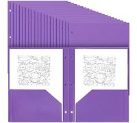 Yeaqee 100 Pcs Plastic Folders with Pockets Bulk 3 Hole Punched 2 Pocket File Folders for 3 Ring Binder Divider Folder for Notebooks, Durable Poly for Office Home (Purple)