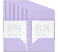 Yeaqee 100 Pcs Plastic Folders with Pockets Bulk 3 Hole Punched 2 Pocket File Folders for 3 Ring Binder Divider Folder for Notebooks, Durable Poly for Office Home (Light Purple)