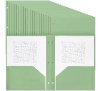 Yeaqee 100 Pcs Plastic Folders with Pockets Bulk 3 Hole Punched 2 Pocket File Folders for 3 Ring Binder Divider Folder for Notebooks, Durable Poly for Office Home (Sage Green)