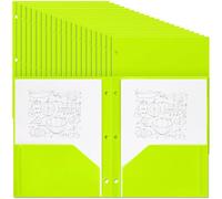 Yeaqee 100 Pcs Plastic Folders with Pockets Bulk 3 Hole Punched 2 Pocket File Folders for 3 Ring Binder Divider Folder for Notebooks, Durable Poly for Office Home (Fluorescent Green)