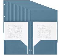 Yeaqee 100 Pcs Two Pocket Folder Bulk Plastic School 3 Hole Punched File Folder with Interior Pockets Durable Lightweight Letter Size for Officestudents and School Supplies(Blue Gray)
