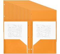 Yeaqee 100 Pcs Two Pocket Folder Bulk Plastic School 3 Hole Punched File Folder with Interior Pockets Durable Lightweight Letter Size for Officestudents and School Supplies(Orange)