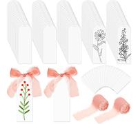 Yeaqee 100 Pieces Clear Acrylic Bookmarks, DIY Bookmarks, Book Accessories for Reading Lovers, with 2 Rolls Ribbon, Dusky Pink, 15x5