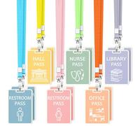 Yeaqee 12 Set Hall Pass Lanyards Restroom Pass Unbreakable Wooden Hall Passes for Office Nurse Home Library Gift Supplies (Light Color)