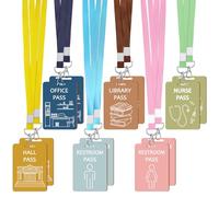 Yeaqee 12 Set Hall Pass Lanyards Restroom Pass Unbreakable Wooden Hall Passes for Office Nurse Home Library Gift Supplies (Grey)