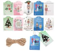 Yeaqee 120 Pcs Nutcracker Christmas Gift Tags with String Holiday Paper Name Tags Nutcracker Favor Hanging Labels for DIY Xmas Present Wrapping Party Decorations (Watercolor)
