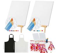 Yeaqee 13 Pcs Valentine Sip and Paint Kit Couple Date Night Painting Set Supplies Canvas Painting Set Pre Drawn Blank Art Stretch Canvas Kit for Paint Party Favor(Square,11x14)