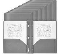 Yeaqee 150 Pack Pocket Folders with Prongs Heavy Duty Plastic 2 Pocket Folder with 3 Prongs, Business Card Slot for School Office Home 11.6 x 9.5 Inch (Grey)