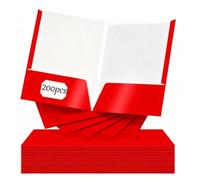 Yeaqee 200 Pack Paper Pocket Folders with 2 Pocket Glossy Laminated Letter Size File Folders Bulk Paper Portfolios with File Presentation for School,Office,Home,Business,Teacher, College(Red)