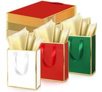 Yeaqee 24 Pack Metallic Paper Gift Bags with Handle and Tissue 9x7x3.1 Gold Foil Welcome Favor Bags Return Gifts for Wedding Fall 5 Senses Christmas Bridesmaid Birthday (Red Green White)