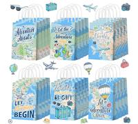 Yeaqee 24 Pcs Let the Adventure Begin Themed Party Favor Bags Adventure Awaits Gift Paper Bags with Handle Travel Candy Treat Gift Wrapping for Camping Weeding Birthday Party Favor(World Map)