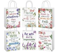Yeaqee 24 Pcs Religious Gift Bags Bible Verse Treat Inspirational Flower Paper Bags with Handles for Women Christian Church Gifts Bulk for 2025 Graduation Wedding Birthday First Communion Baptism