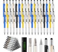 Yeaqee 40 Pcs Father's Day Men Gifts 6 in 1 Screwdriver Multi Tool Pens with Refills Ruler Level Gauge for Bulk Multi Tool Gifts for Adult Men Dad Husband Father's Day Birthday (Vivid Color)