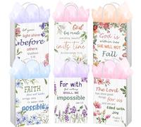 Yeaqee 48 Pcs Religious Gift Bags Bible Verse Treat Inspirational Flower Paper Bags with Handles for Women Christian Church Gifts Bulk for 2025 Graduation Wedding Birthday First Communion Baptism